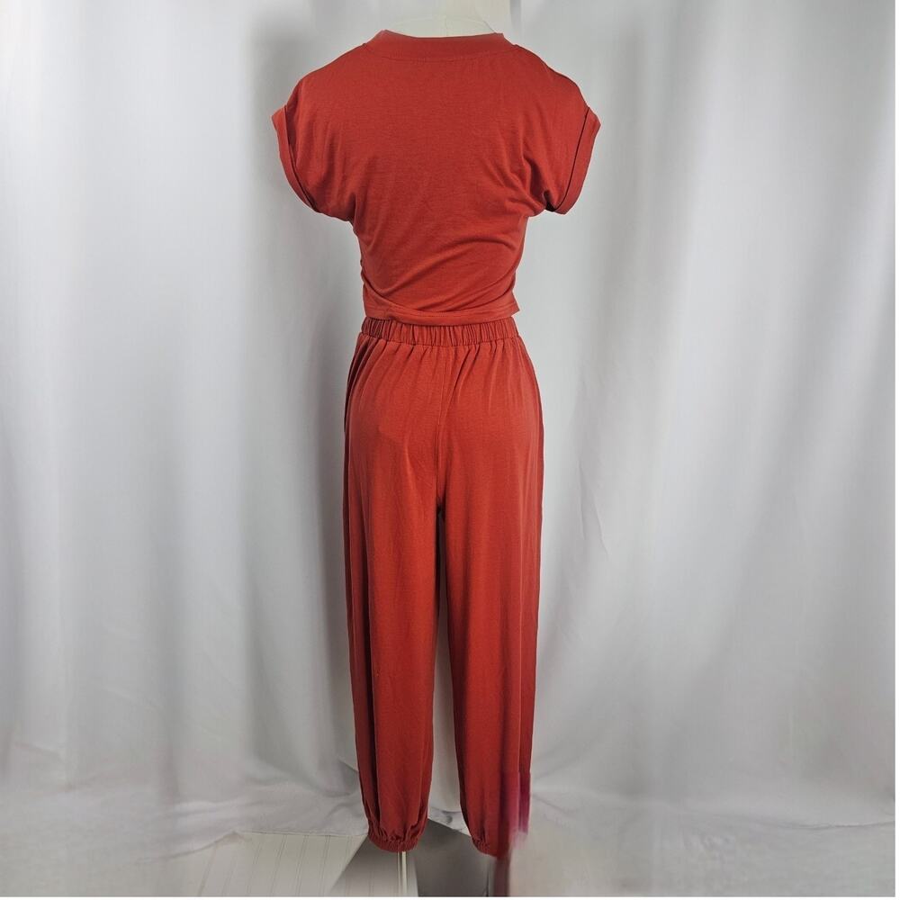 Cupshe Rust Orange Jersey Wide Leg Pants & Cropped Wrap Top Women's Size S NWT - Picture 7 of 16